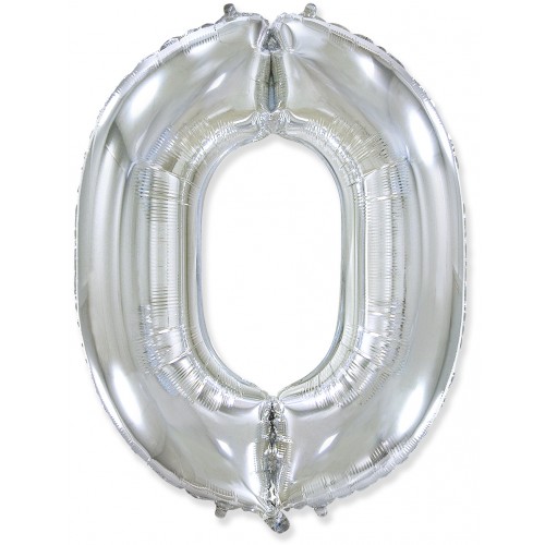 Воздушный шар Цифра 0, (40''/102 см), серебро